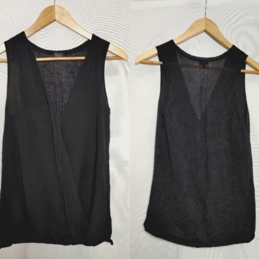 T.‎ Babaton Aritzia Sleeveless Blouse Silk Linen Wrap Front Black XS Blouson Hem